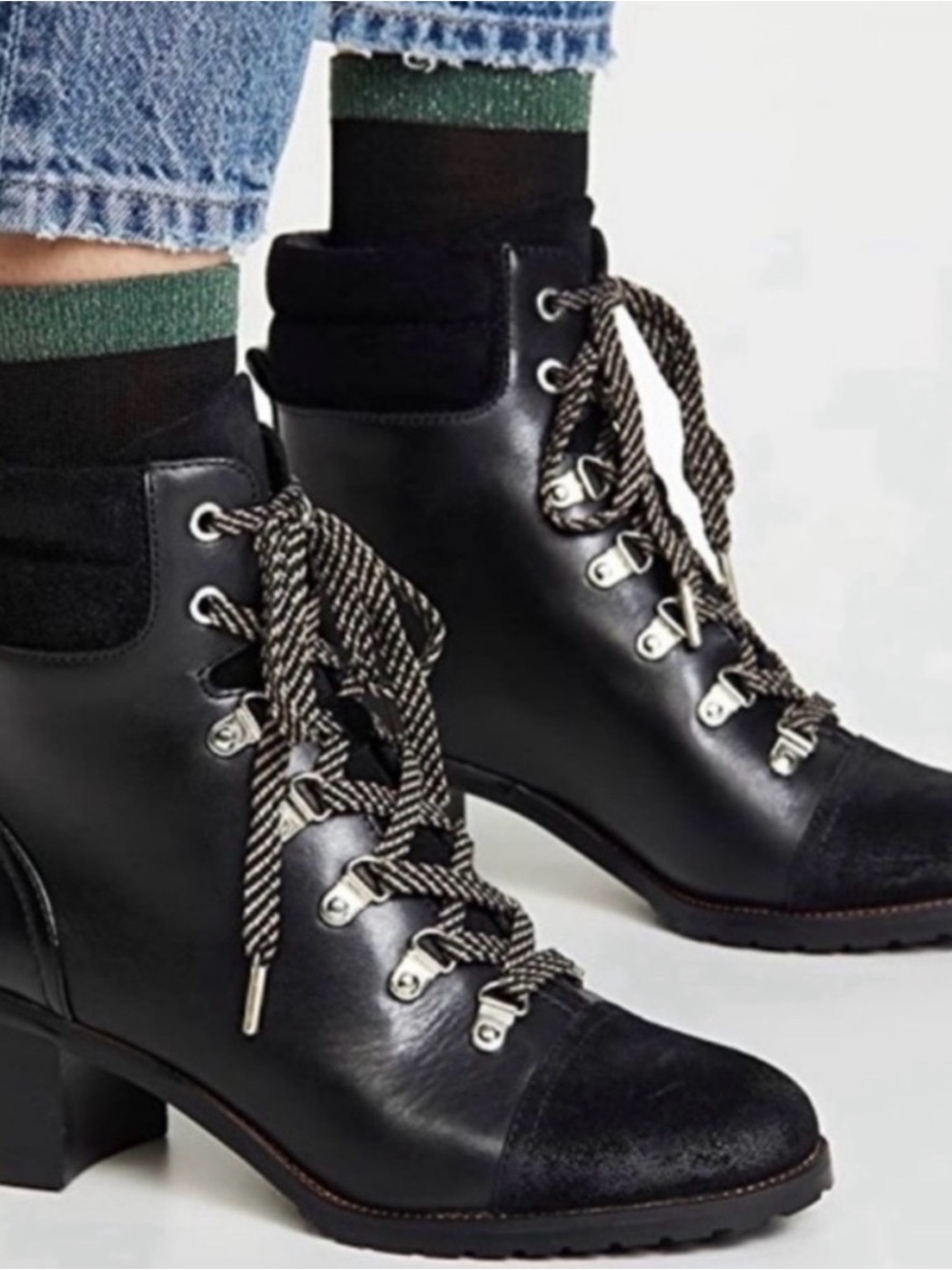 Sam Edelman Black Lace-Up Block Heel Ankle Boots